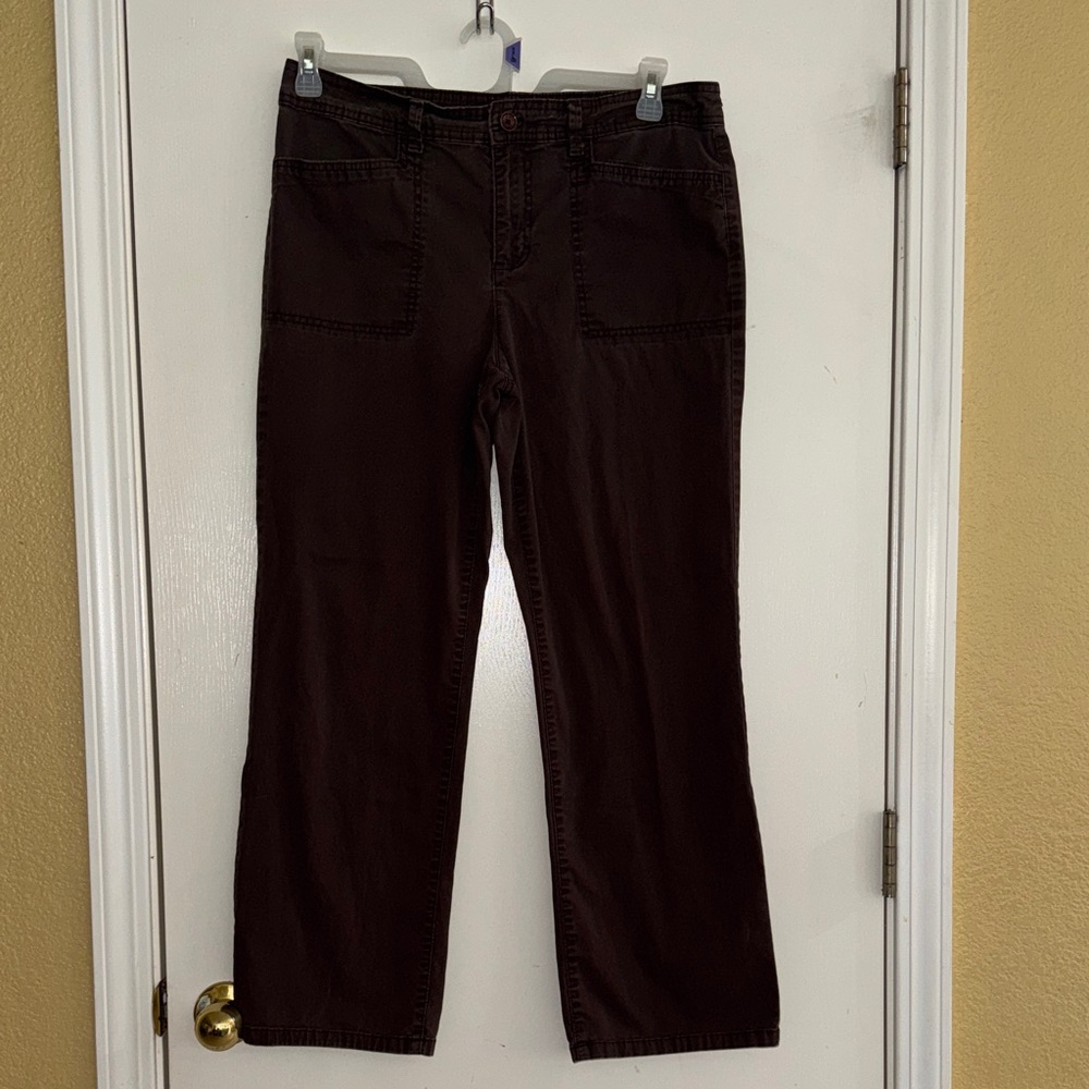 Gloria Vanderbilt Mocha Brown Flat Panel Straight Leg Cotton Trousers